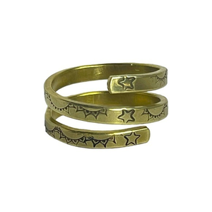 Handmade 10 stamped‎ celestial adjustable 
hypoallergenic gold brass wrap ring